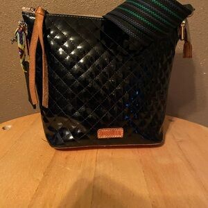 Consuela Jax Wedge Black Quilted Crossbody with Multicolor Straps